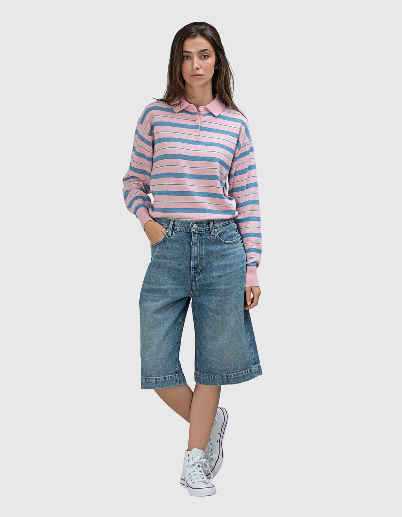 Kaschmir-Pullover Long Polo Collegiate Stripe