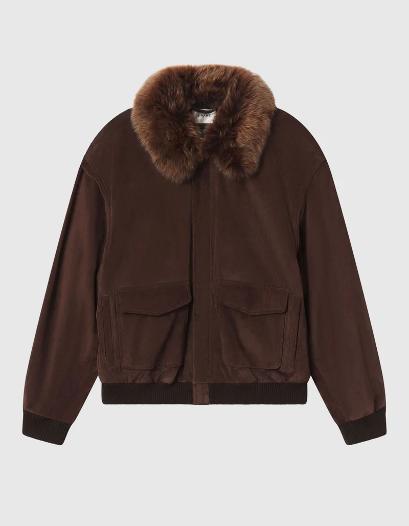 Veloursleder-Jacke The Suede Oversized mit abnehmbarem Fell