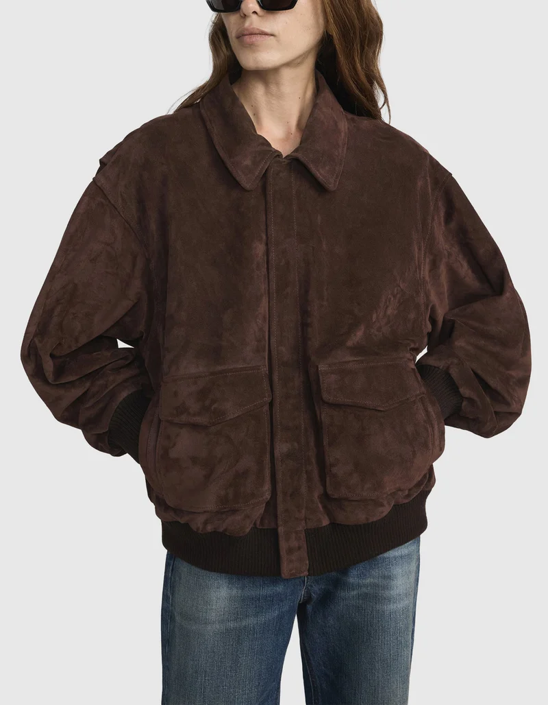 Veloursleder-Jacke The Suede Oversized mit abnehmbarem Fell