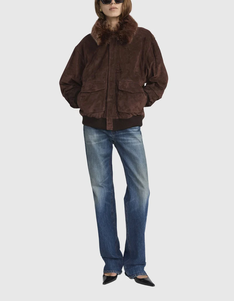 Veloursleder-Jacke The Suede Oversized mit abnehmbarem Fell