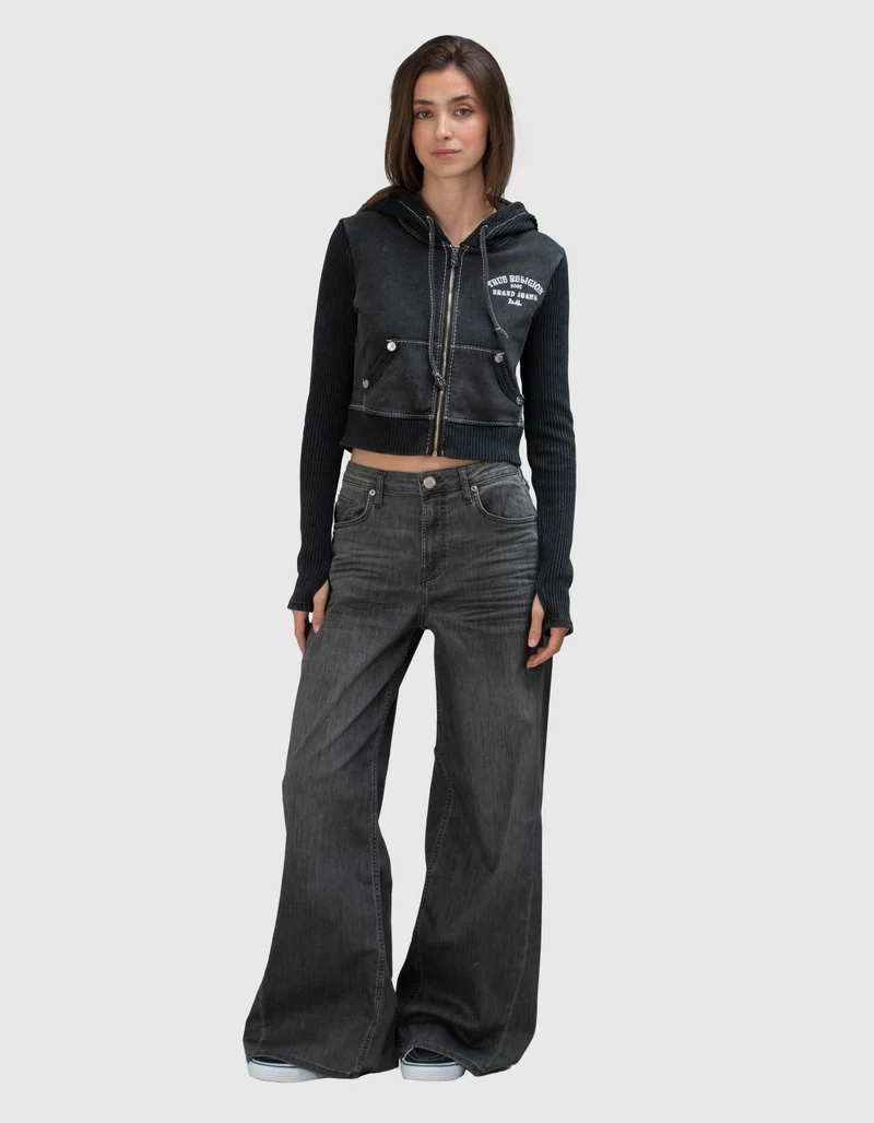 Cropped Zipper Hoodie mit Strasssteinen
