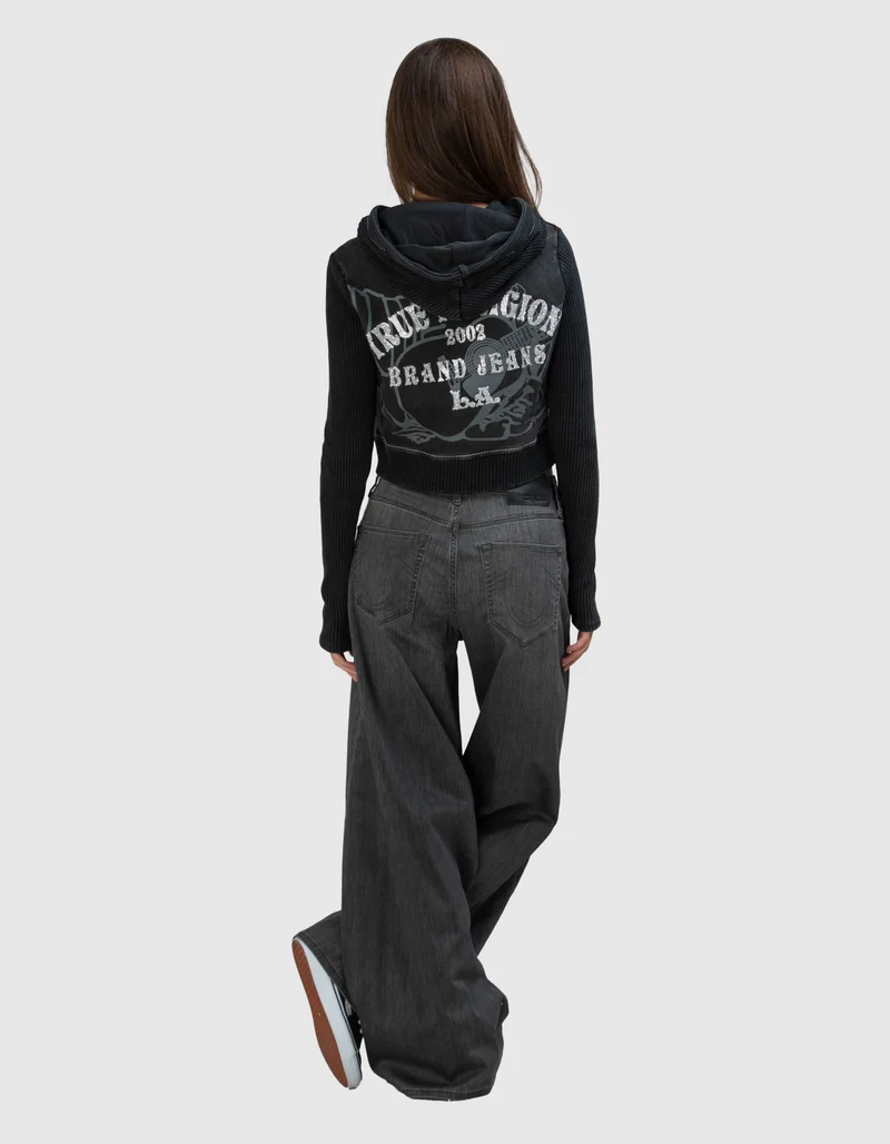 Cropped Zipper Hoodie mit Strasssteinen