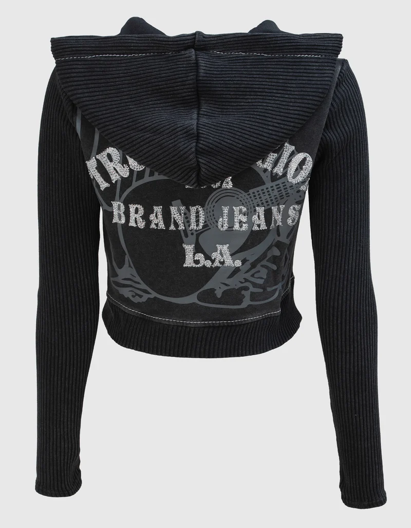 Cropped Zipper Hoodie mit Strasssteinen