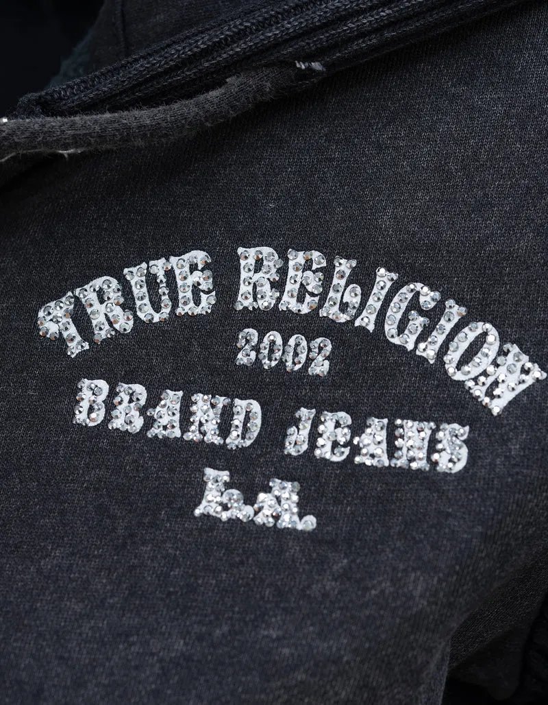Cropped Zipper Hoodie mit Strasssteinen