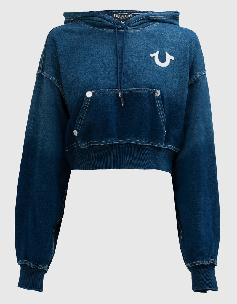 Bestickter Cropped-Hoody im Denim-Look