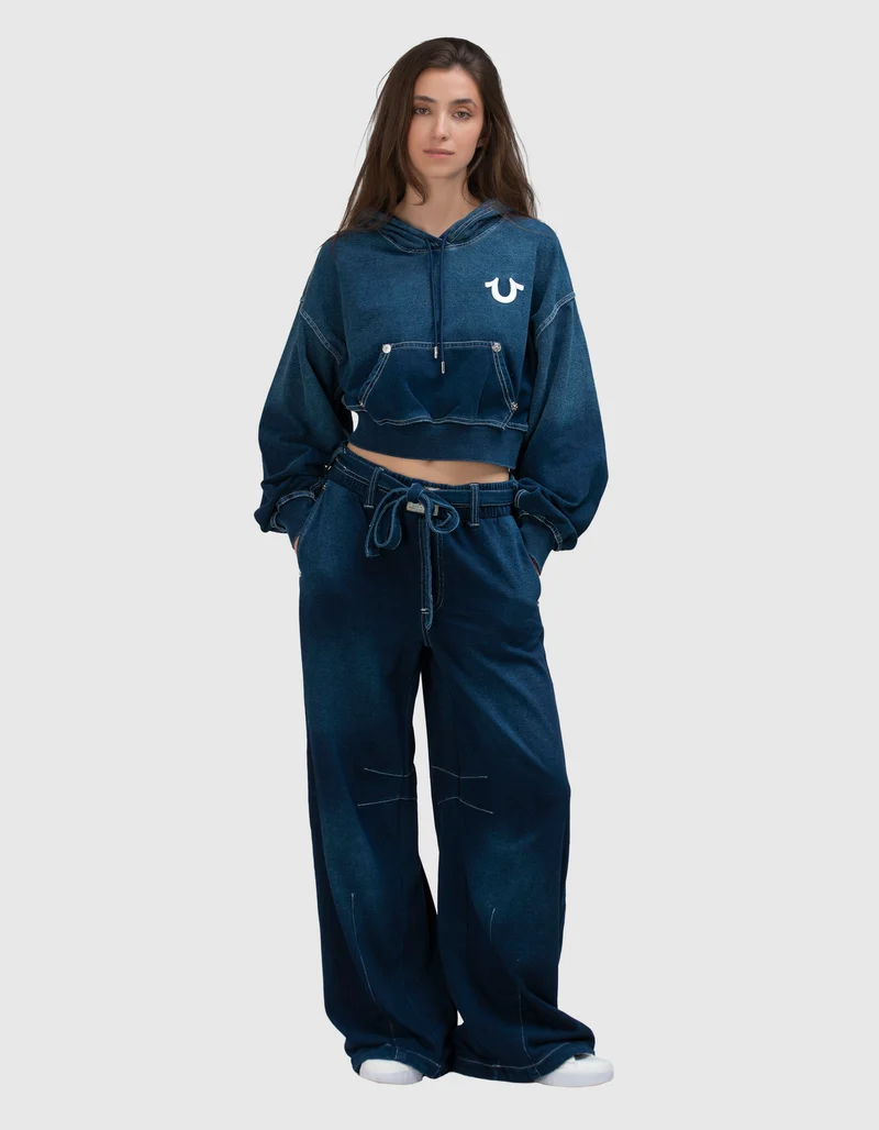 Bestickter Cropped-Hoody im Denim-Look