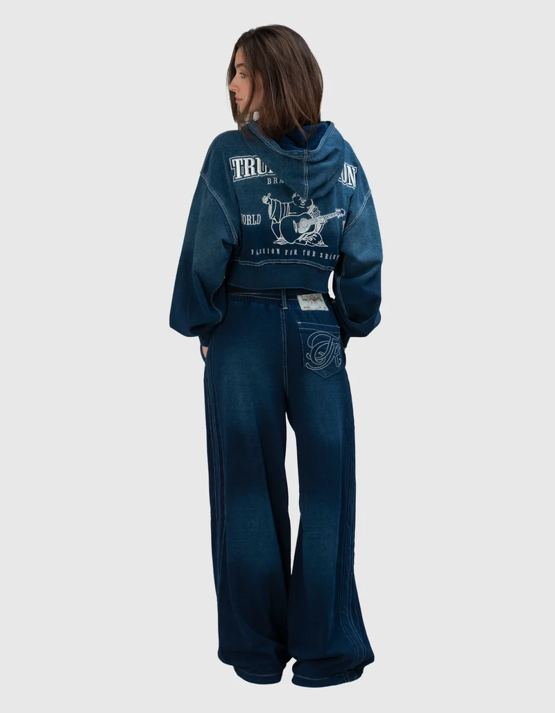 Bestickter Cropped-Hoody im Denim-Look