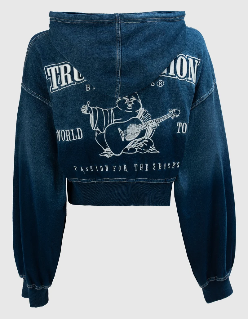 Bestickter Cropped-Hoody im Denim-Look