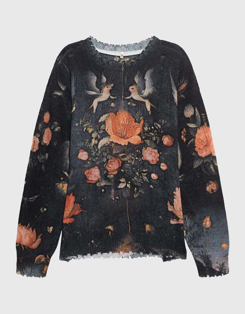 Destroyed Look Kaschmir-Pullover Printed Boyfriend