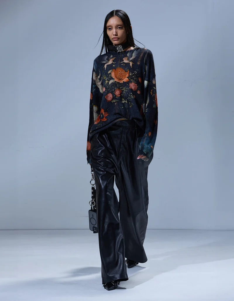 Destroyed Look Kaschmir-Pullover Printed Boyfriend
