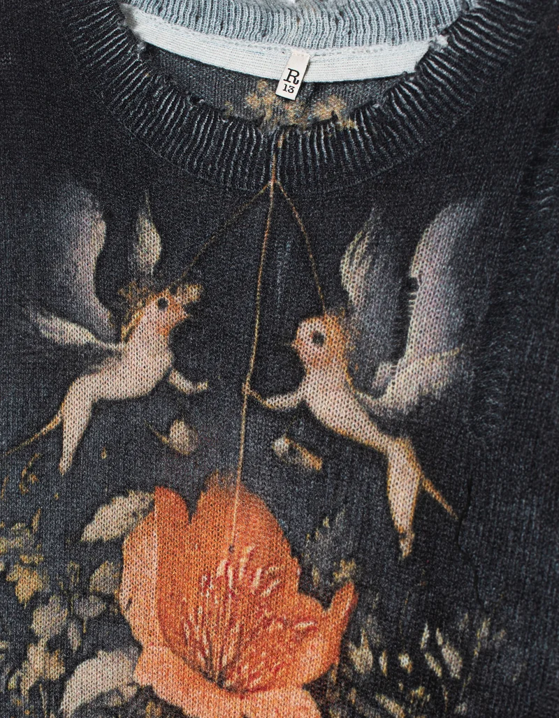 Destroyed Look Kaschmir-Pullover Printed Boyfriend
