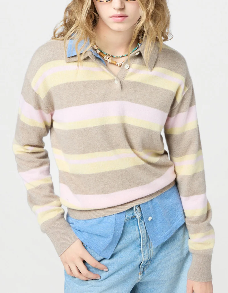 Gestreifter Polo-Kaschmir-Pullover Collegiate