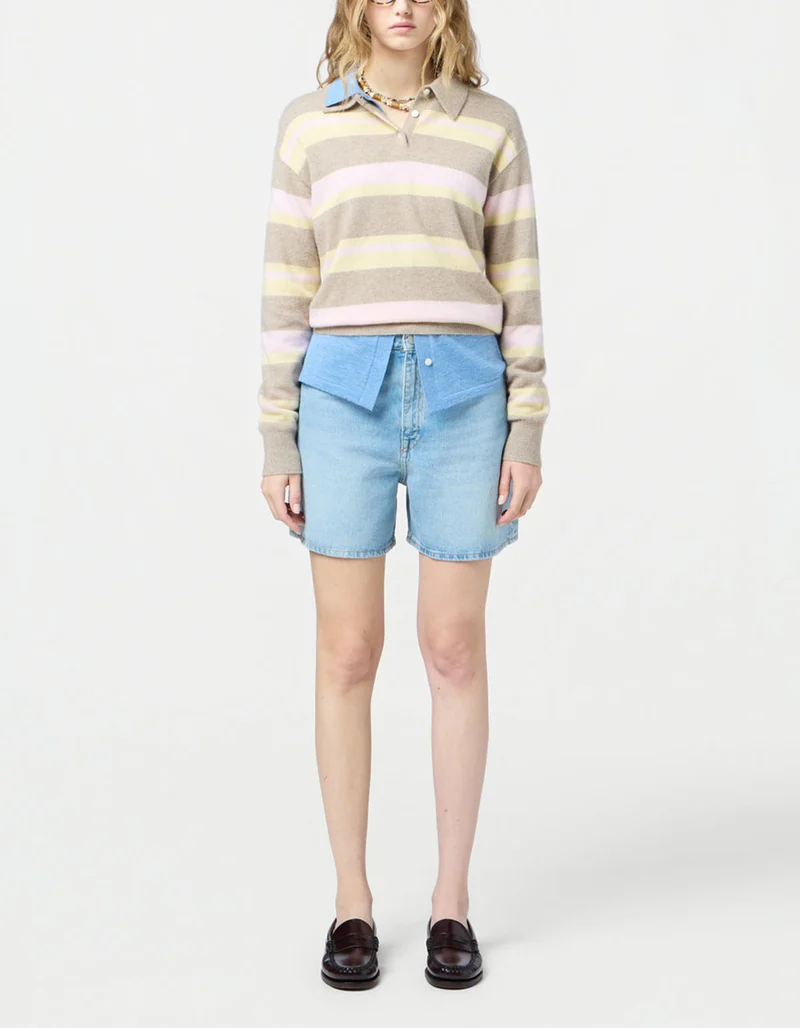 Gestreifter Polo-Kaschmir-Pullover Collegiate