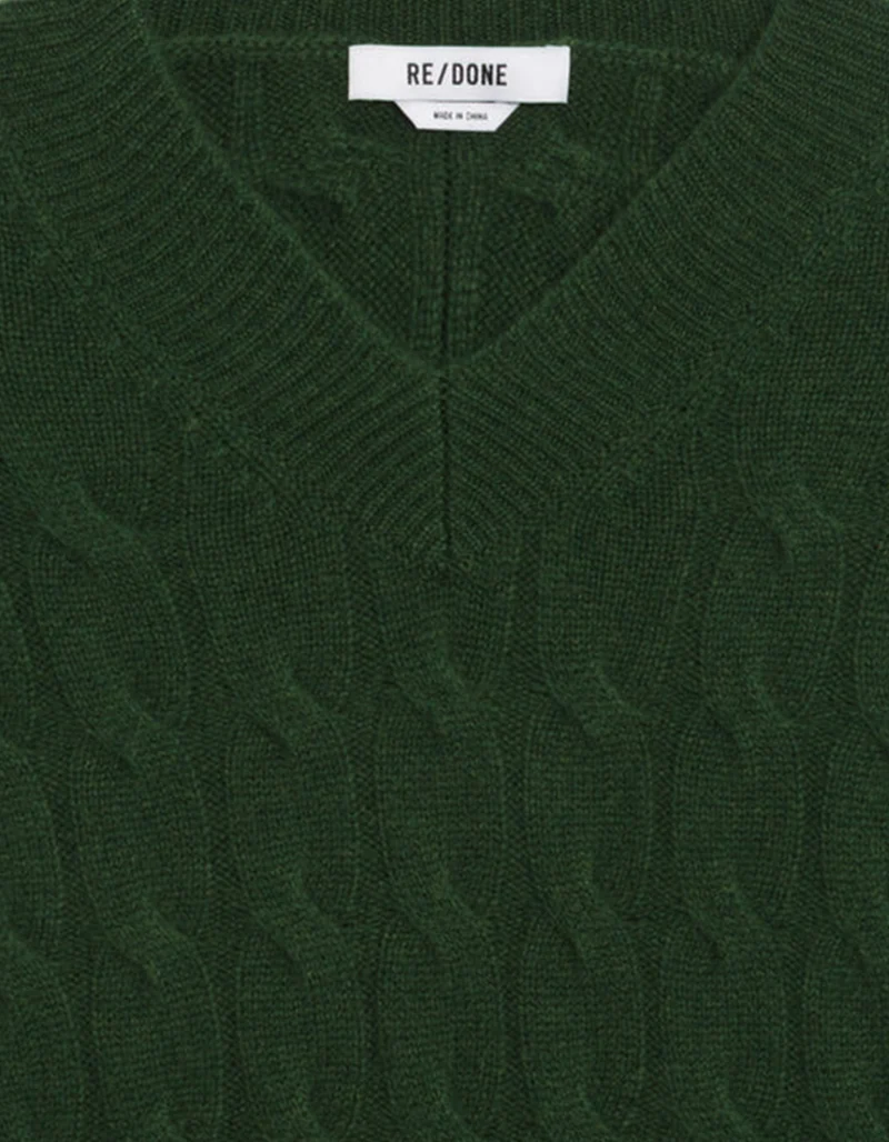 Zopfstrick-Kaschmir-Pullover mit V-Ausschnitt
