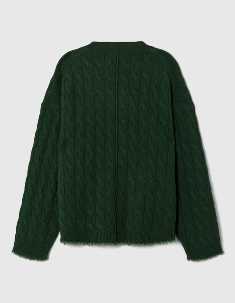 Zopfstrick-Kaschmir-Pullover mit V-Ausschnitt