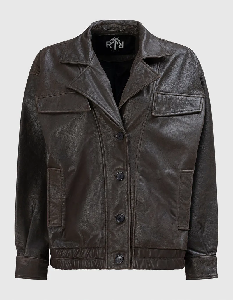 Oversize Leder-Jacke Bree im Vintage-Stil