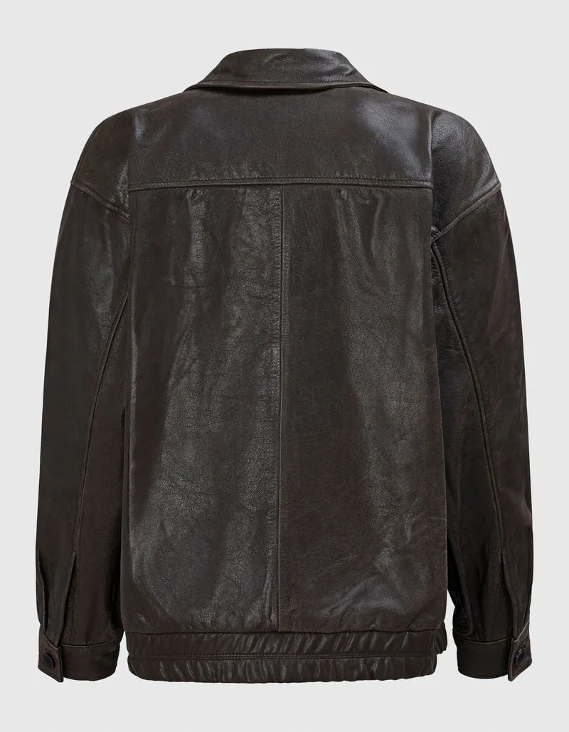 Oversize Leder-Jacke Bree im Vintage-Stil