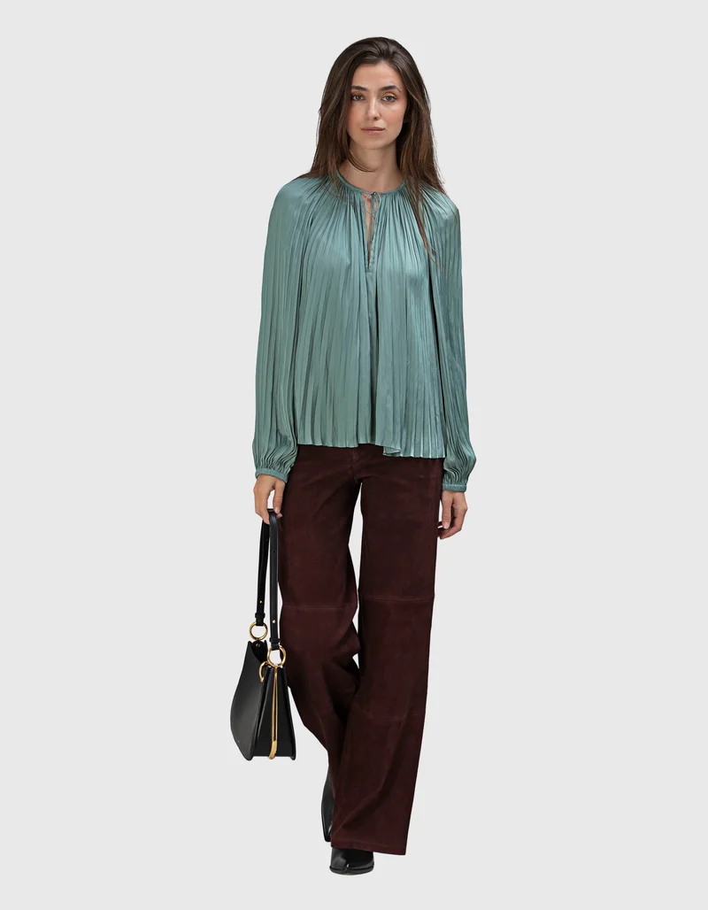 Wide-Leg Veloursleder-Hose Marina