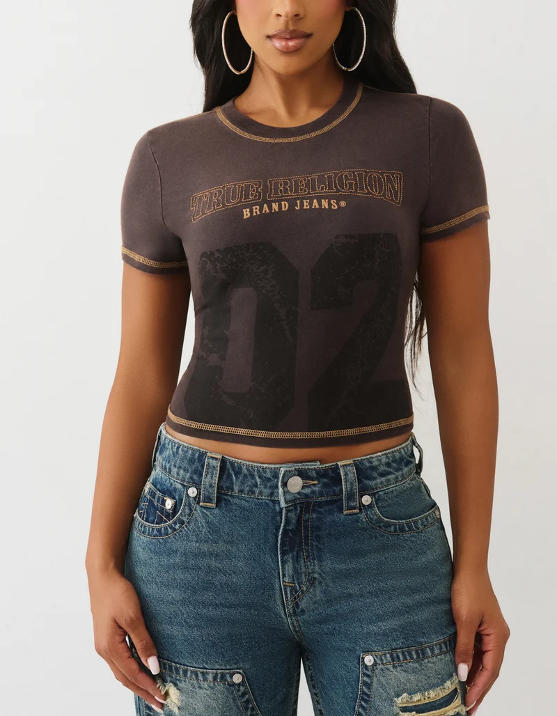 Bedrucktes Cropped-T-Shirt Baby Tee im Washed-Out-Look