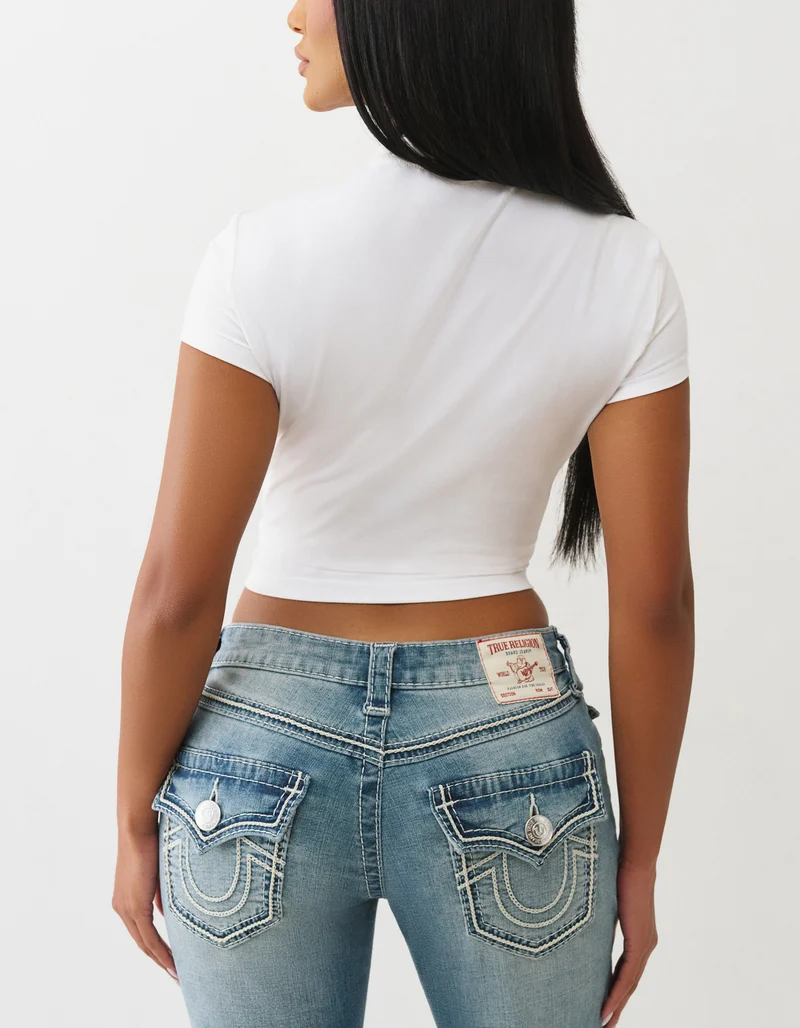 Bedrucktes Cropped T-Shirt Cap Sleeve Baby Tee mit Strasstein-Besatz