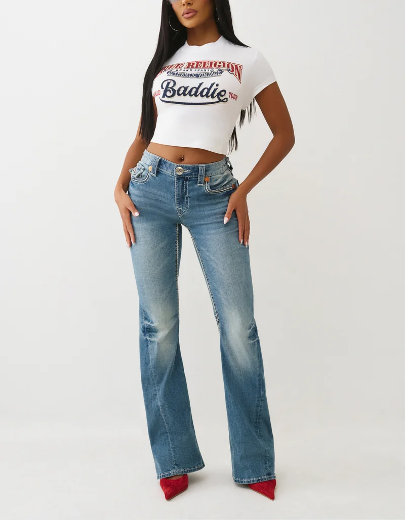 Bedrucktes Cropped T-Shirt Cap Sleeve Baby Tee mit Strasstein-Besatz