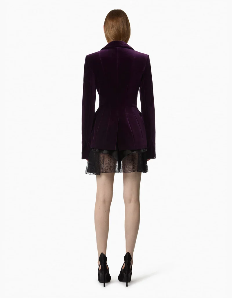 Samt-Blazer mit abnehmbarer Schleife
