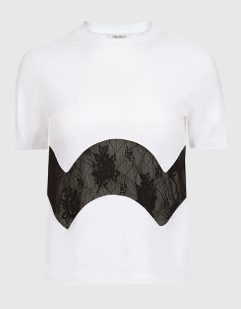 T-Shirt mit Spitzen-Einsatz