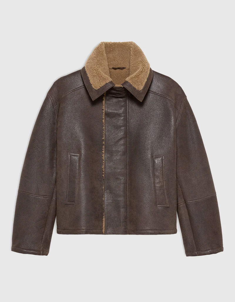 Shearling-Lammleder-Jacke im Vintage-Stil