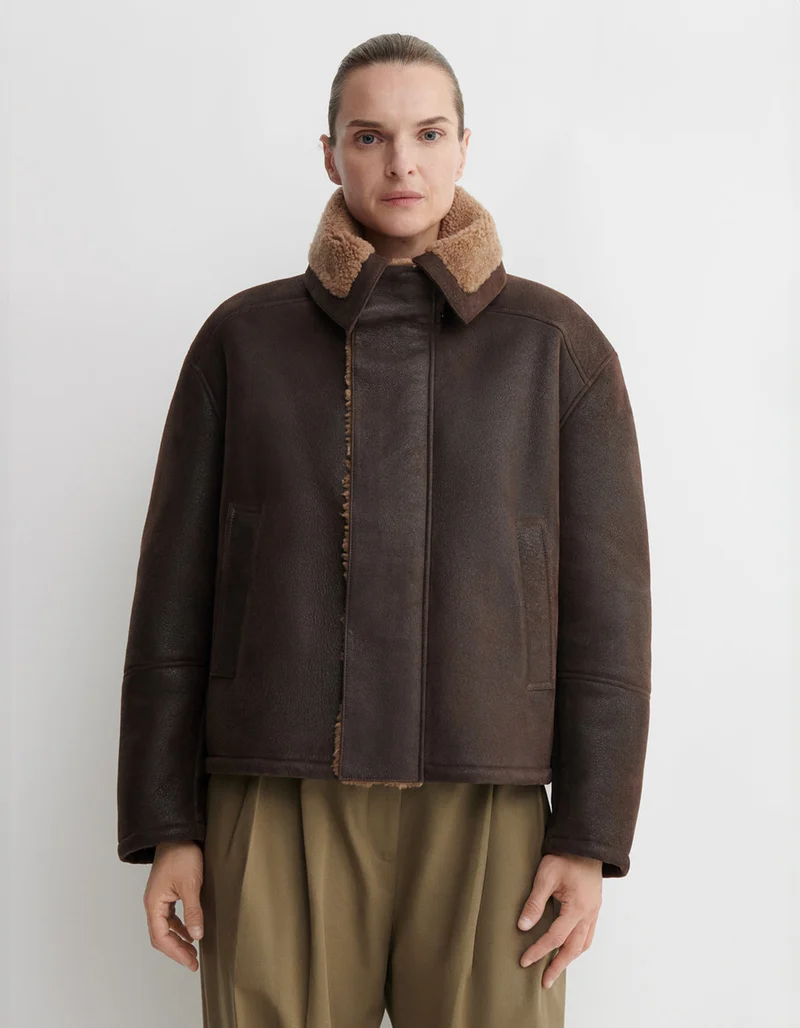 Shearling-Lammleder-Jacke im Vintage-Stil