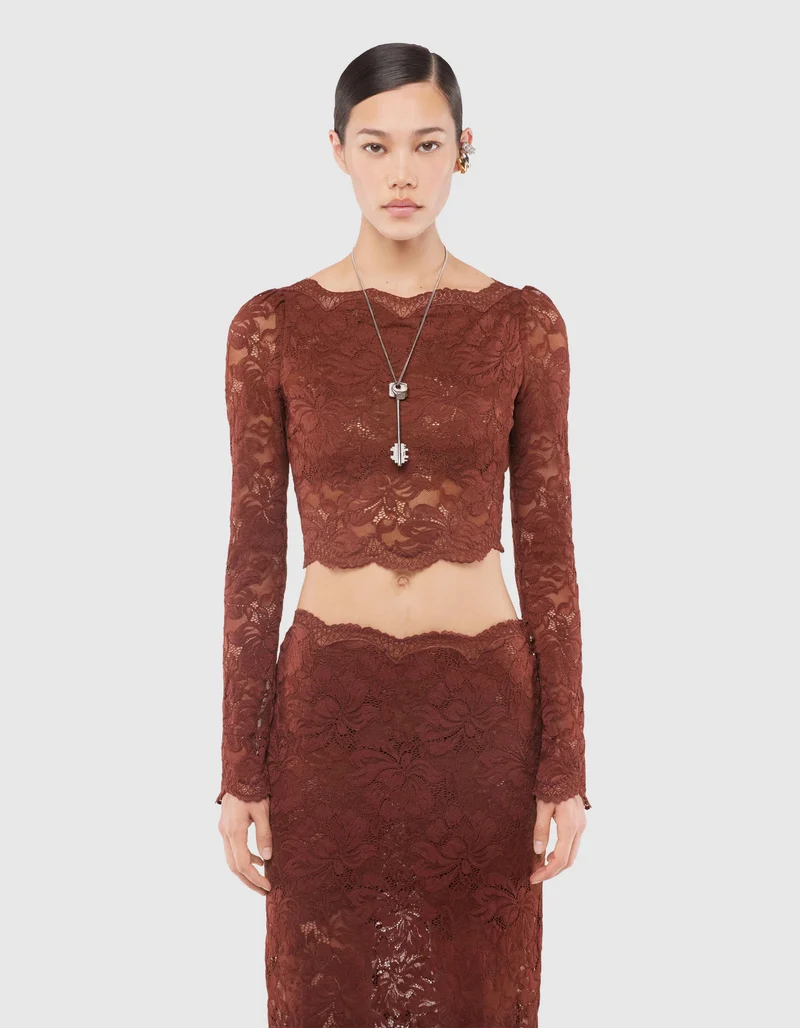 Cropped Spitzen-Longsleeve