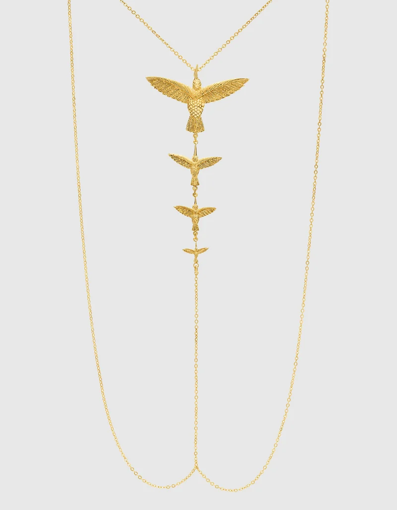 Vergoldete Bodychain Four Hummingbirds