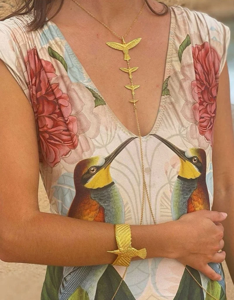 Vergoldete Bodychain Four Hummingbirds