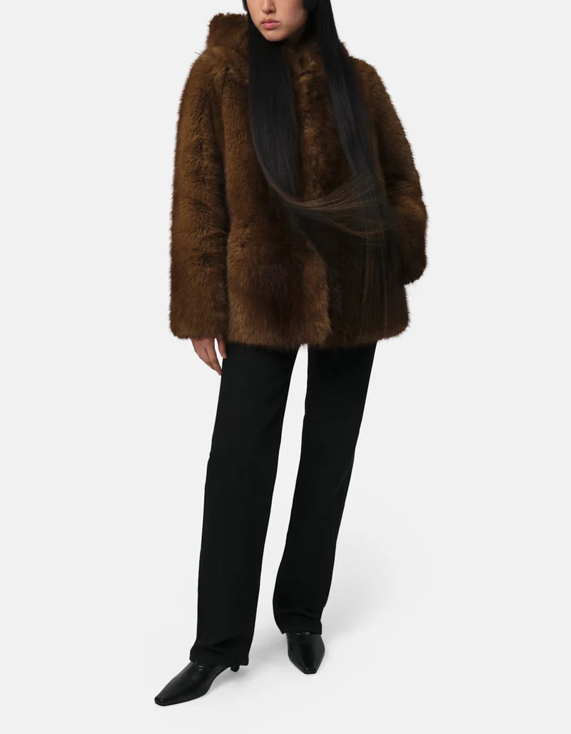 Faux-Fur Jacke Katin mit Kapuze