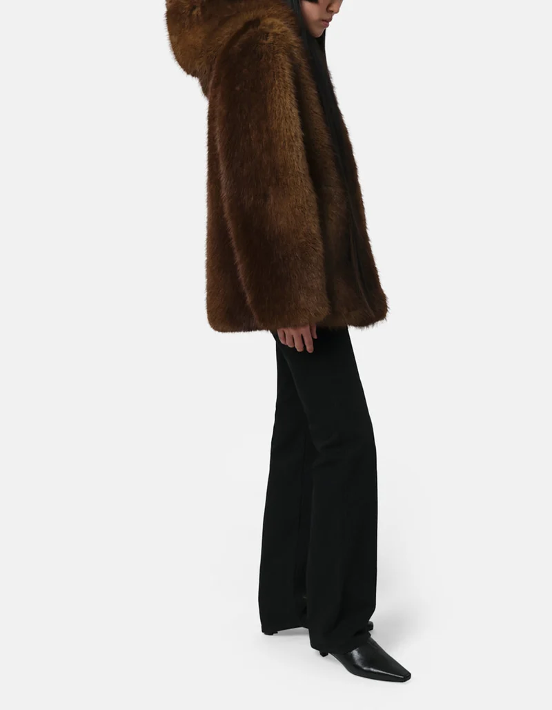 Faux-Fur Jacke Katin mit Kapuze
