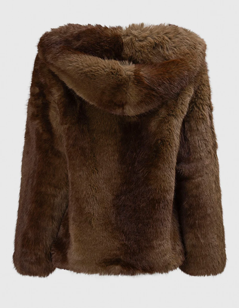 Faux-Fur Jacke Katin mit Kapuze