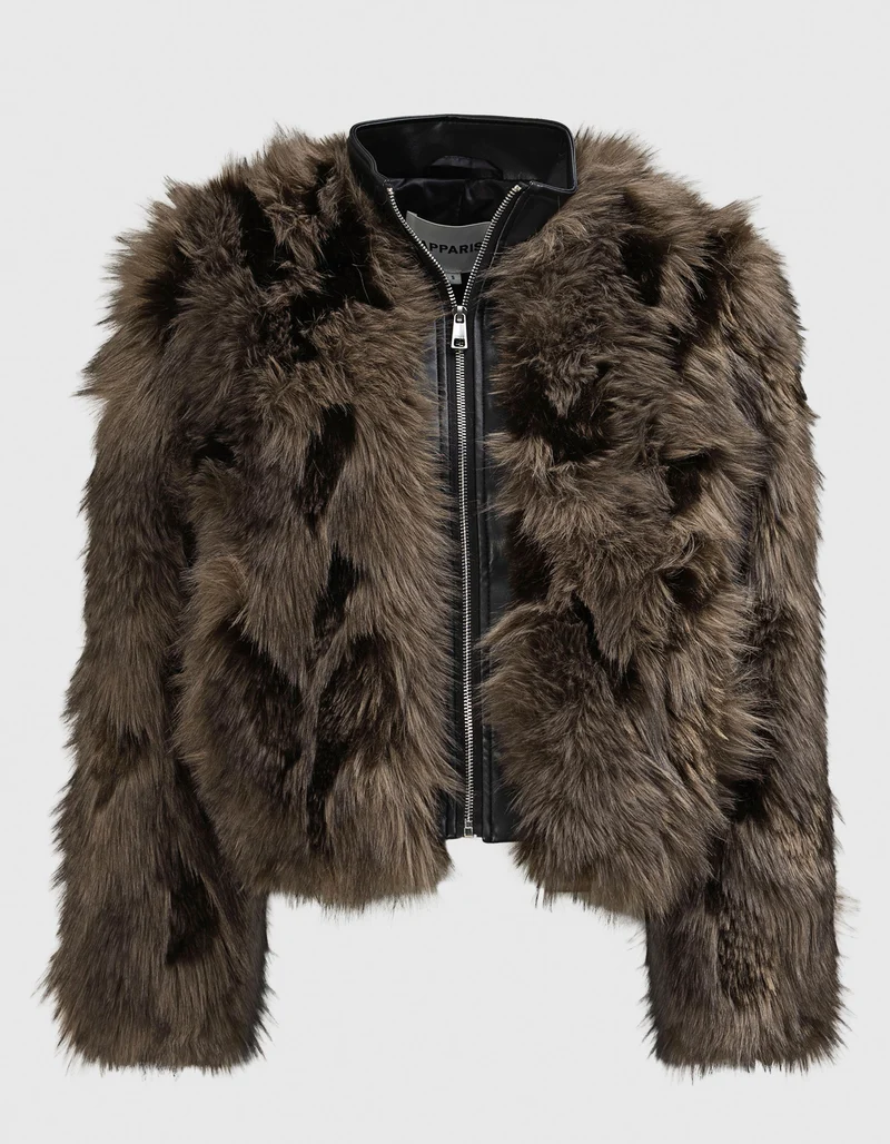 Faux-Fur Bomberjacke Lillet Patchwork mit Faux Leather Details
