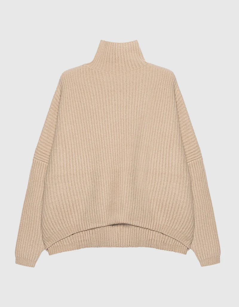Gerippter Kaschmir-Mix Pullover Akantha mit Stehkragen
