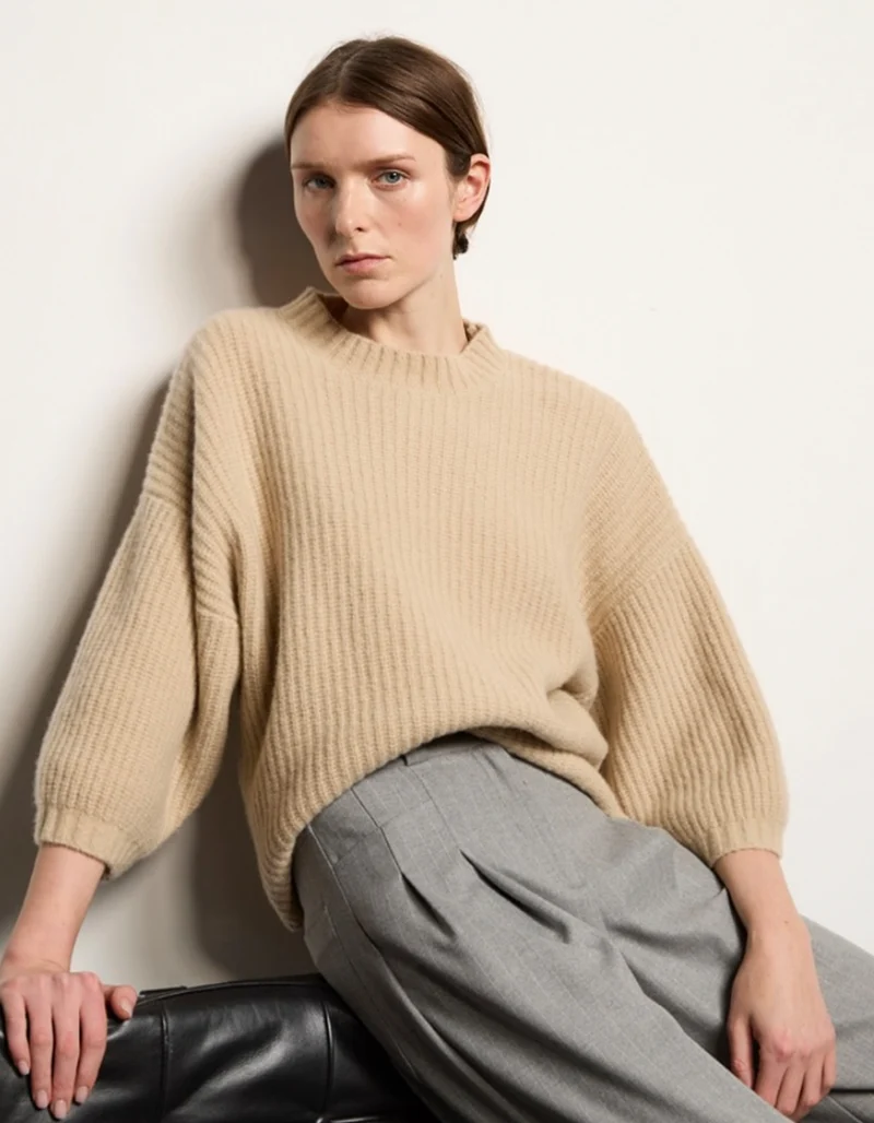 Gerippter Kaschmir-Mix Pullover Akantha mit Stehkragen