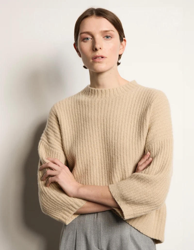 Gerippter Kaschmir-Mix Pullover Akantha mit Stehkragen