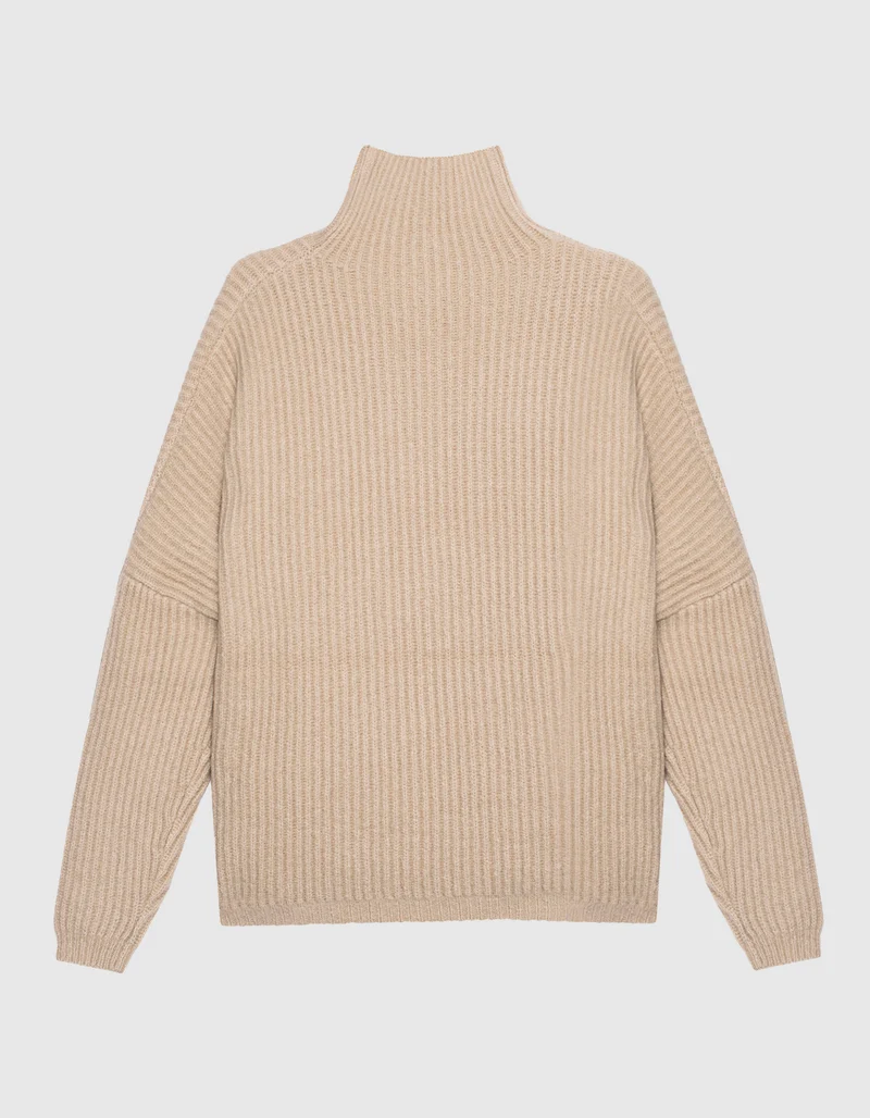 Gerippter Kaschmir-Mix Pullover Akantha mit Stehkragen