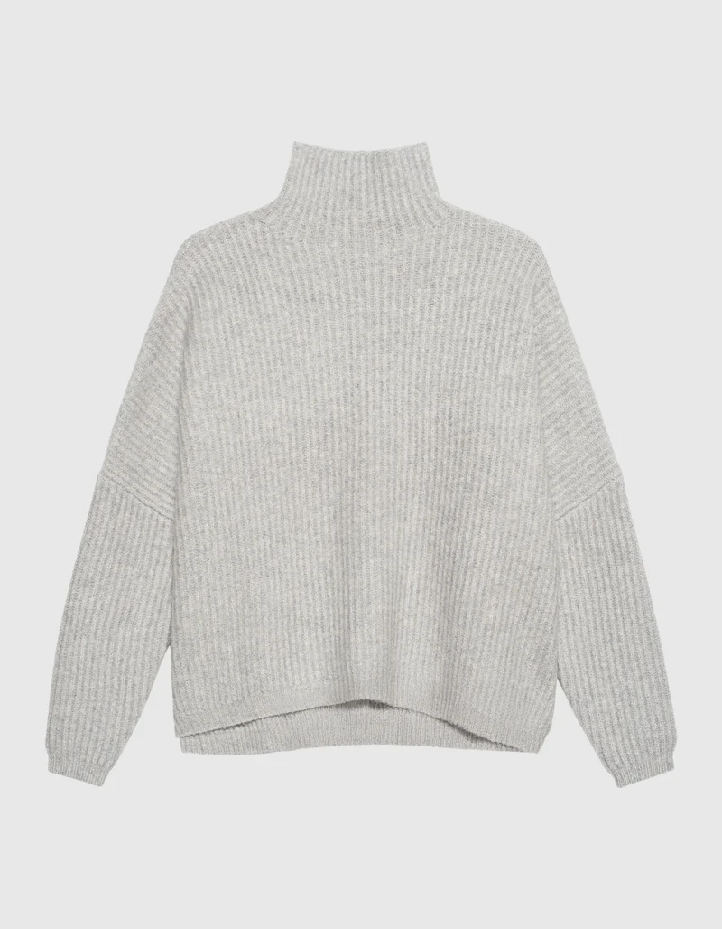 Gerippter Kaschmir-Mix Pullover Akantha mit Stehkragen