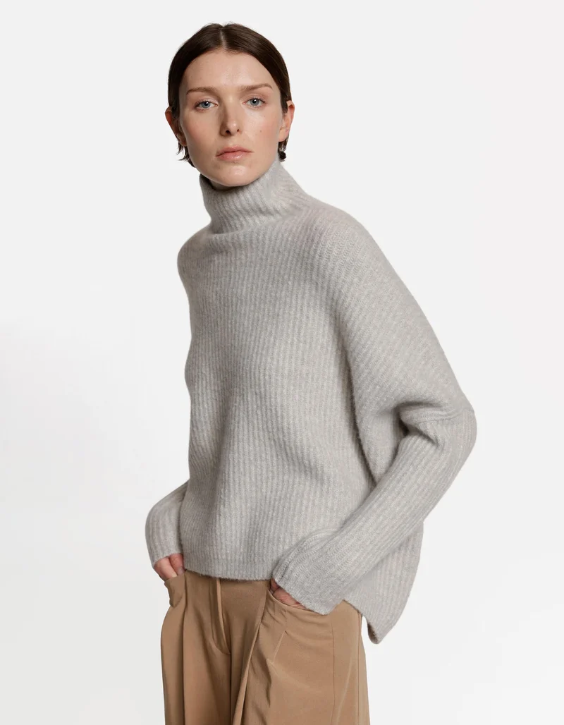 Gerippter Kaschmir-Mix Pullover Akantha mit Stehkragen