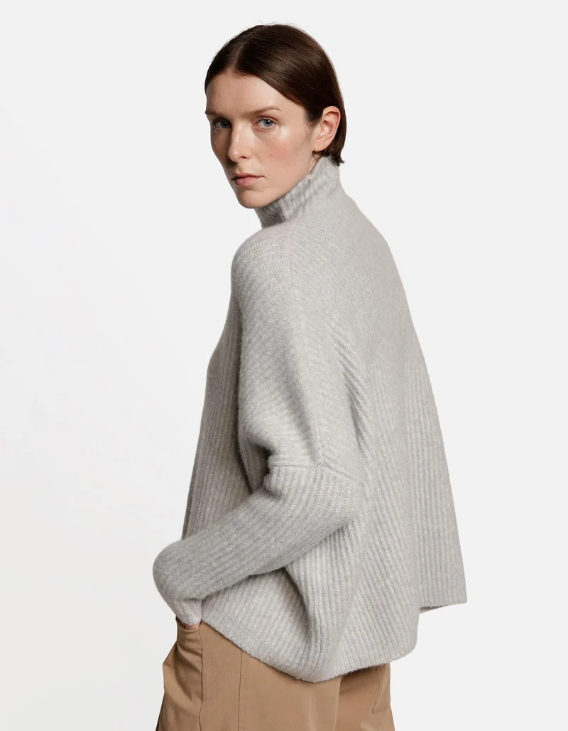 Gerippter Kaschmir-Mix Pullover Akantha mit Stehkragen