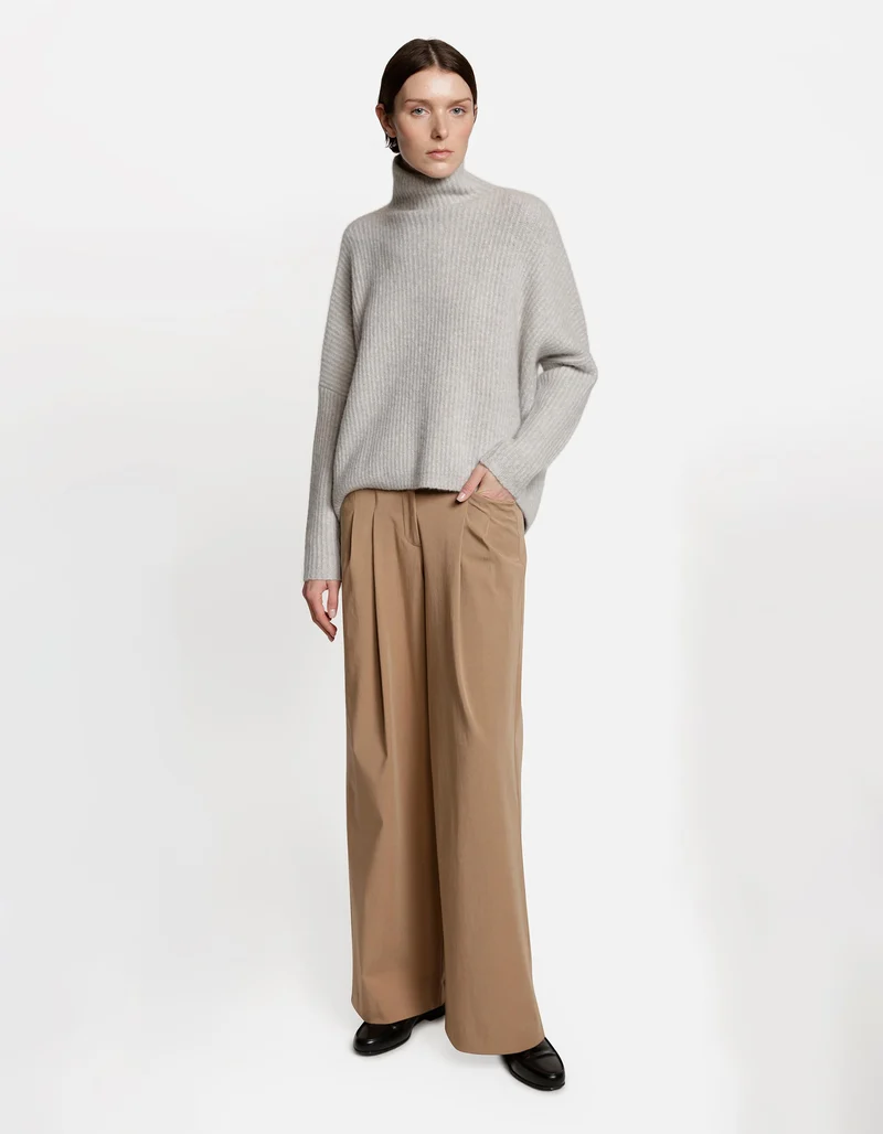 Gerippter Kaschmir-Mix Pullover Akantha mit Stehkragen