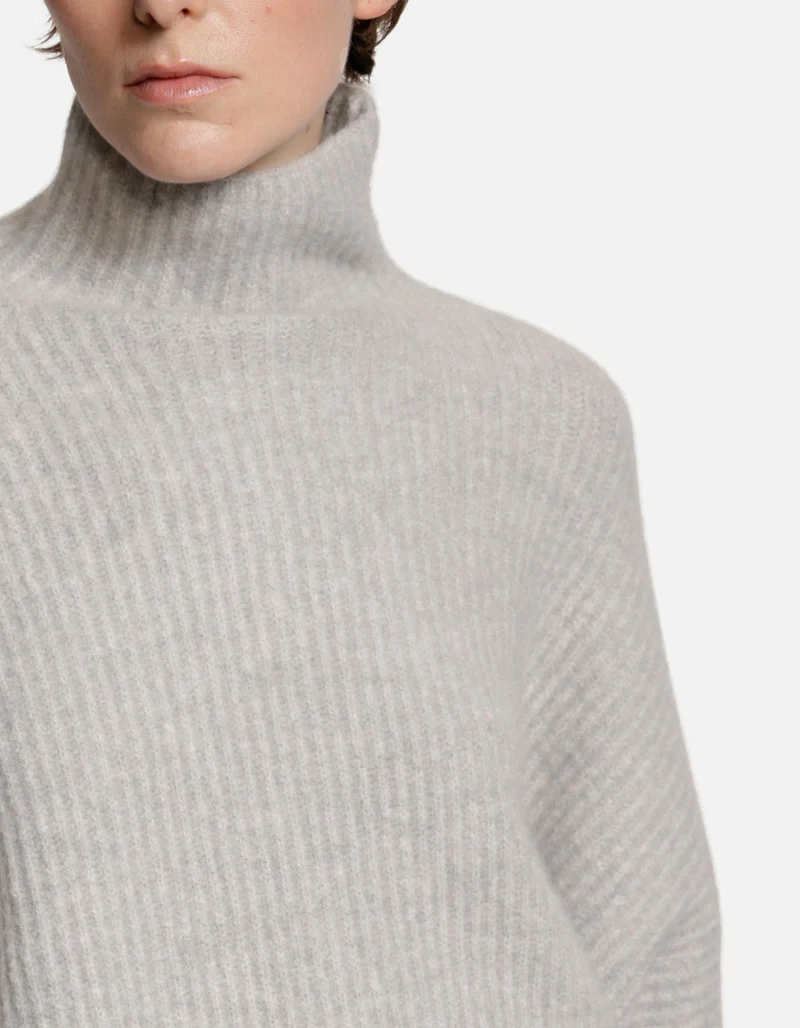 Gerippter Kaschmir-Mix Pullover Akantha mit Stehkragen