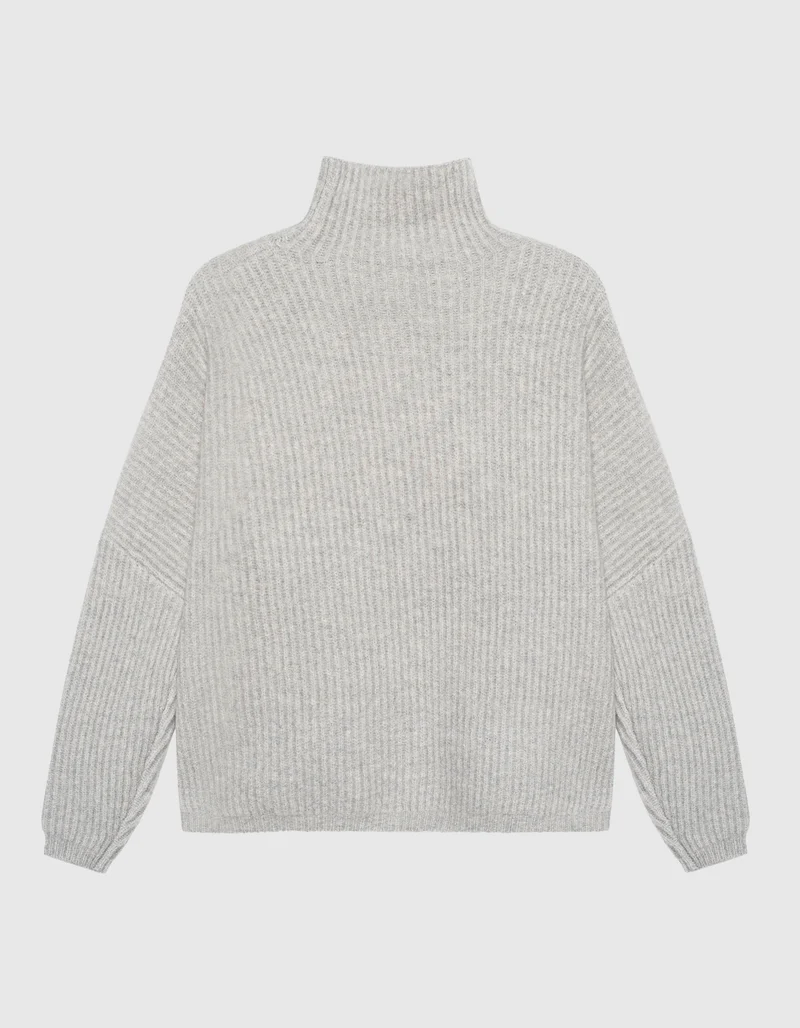 Gerippter Kaschmir-Mix Pullover Akantha mit Stehkragen