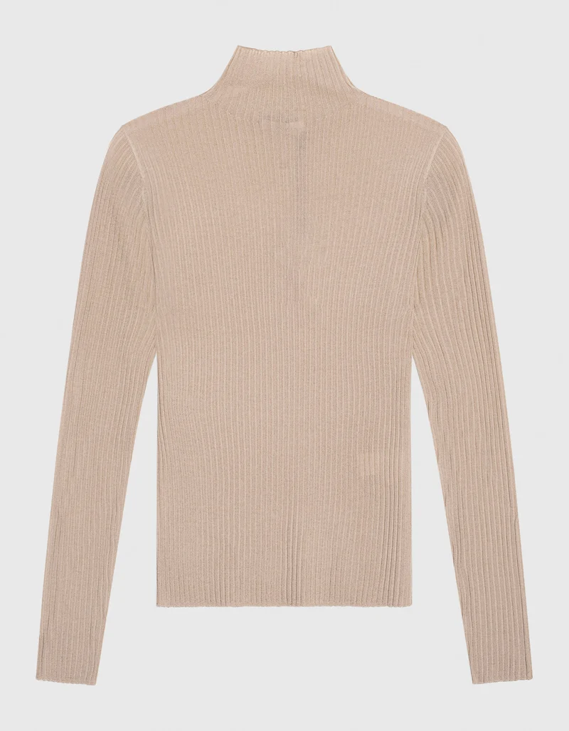Gerippter Merinowoll-Pullover Balida mit Stehkragen