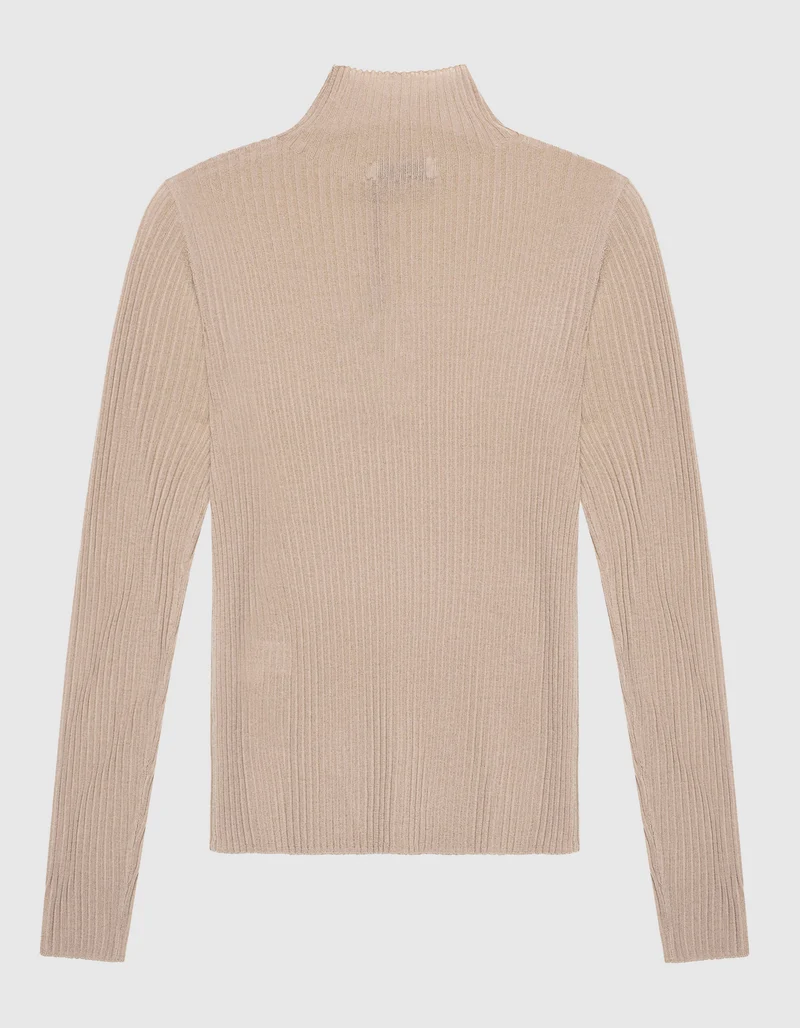 Gerippter Merinowoll-Pullover Balida mit Stehkragen