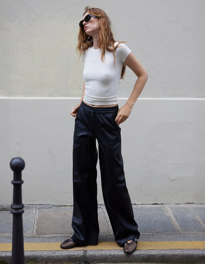 Wide-Leg Lammleder-Jogginghose Baggy Athletic