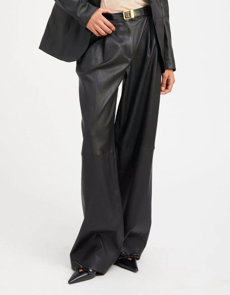 Wide-Leg Lammleder-Hose Paloma Pleated